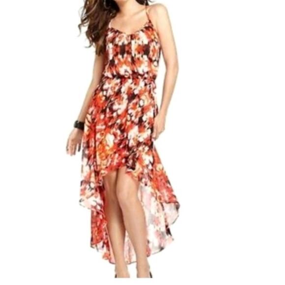 GUESS Flowy Maxi Midi Dress S Floral Bright Tropical Travel Vacation Trip Party - Picture 5 of 11